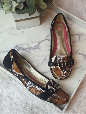 ELAINE TURNER Mixed Animal Print Pony Hair Flats Old Money Size 8
